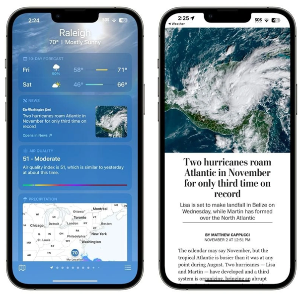 鄂温克苹果14维修分享iPhone 14手机如何看天气时顺带看新闻 